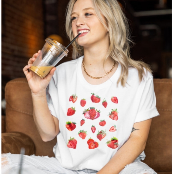 Strawberry Shirt, Fruit Shirt, Cute Strawberry Shirt,Watercolor Strawber… - Picture 4 of 11